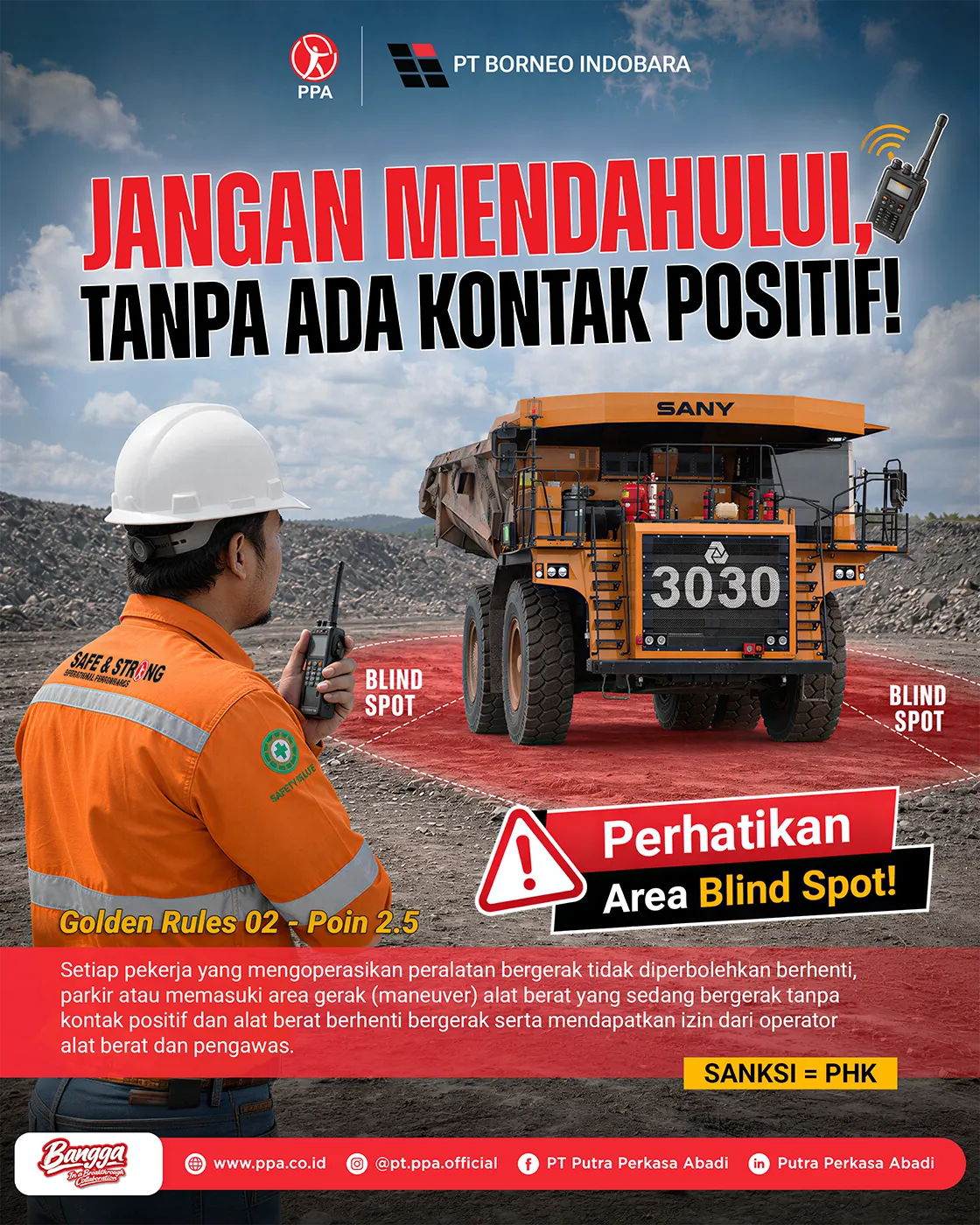 Tegakkan Golden Rules Keselamatan, PT PPA Site BIB Ingatkan Bahaya Blind Spot dan Kewajiban Kontak Positif Alat Berat